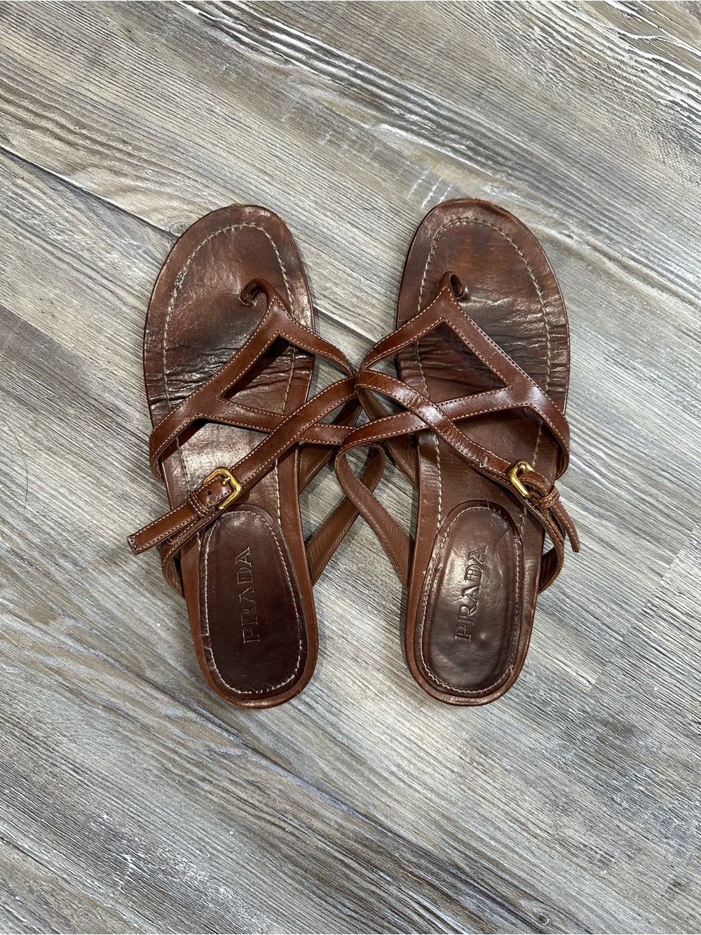 Prada Brown Leather Strappy Buckle Sandals size 37 (women’s 6.5)